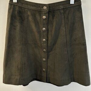 Abercrombie & Fitch Olive Green Faux Suede Button Front A-Line Mini Skirt